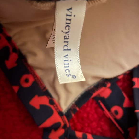 Vineyard Vines Triangle Plunge Swim Bikini Top Navy and Red Anchor Pattern Sz L - Picture 3 of 6